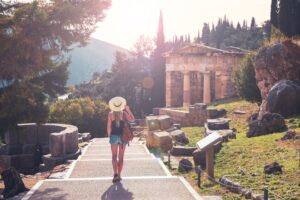 Guest walking towards Delphi archaelogical site