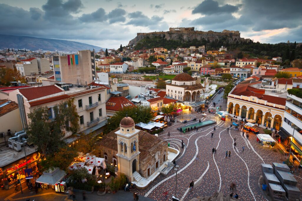 Aerial view of Plaka area in Athens old town